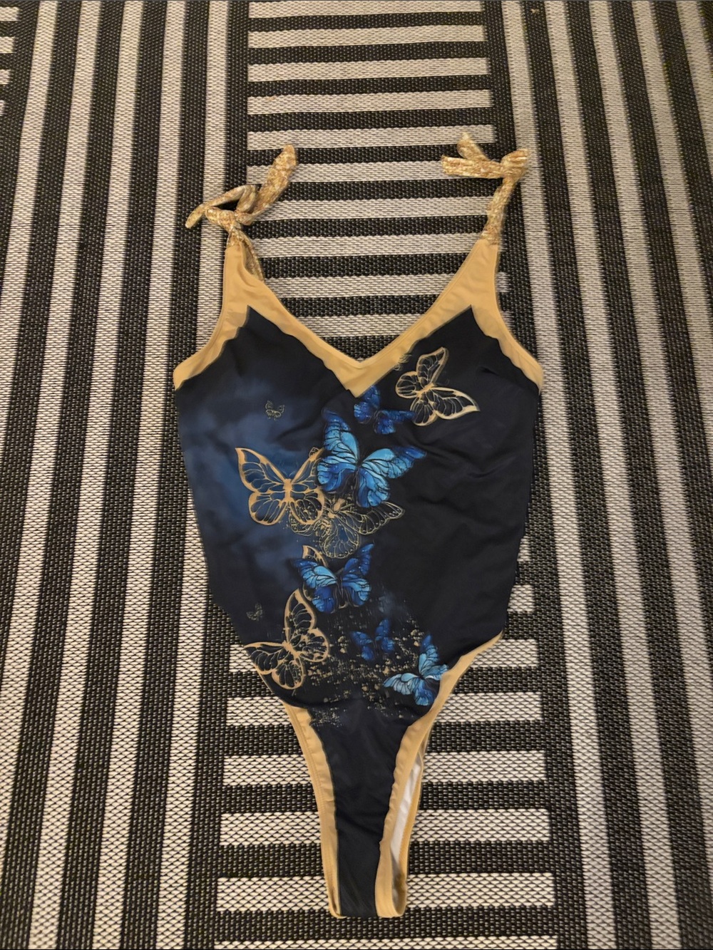 ' Navy Blue Butterfly One-Piece Swimsuit with Gold Trim